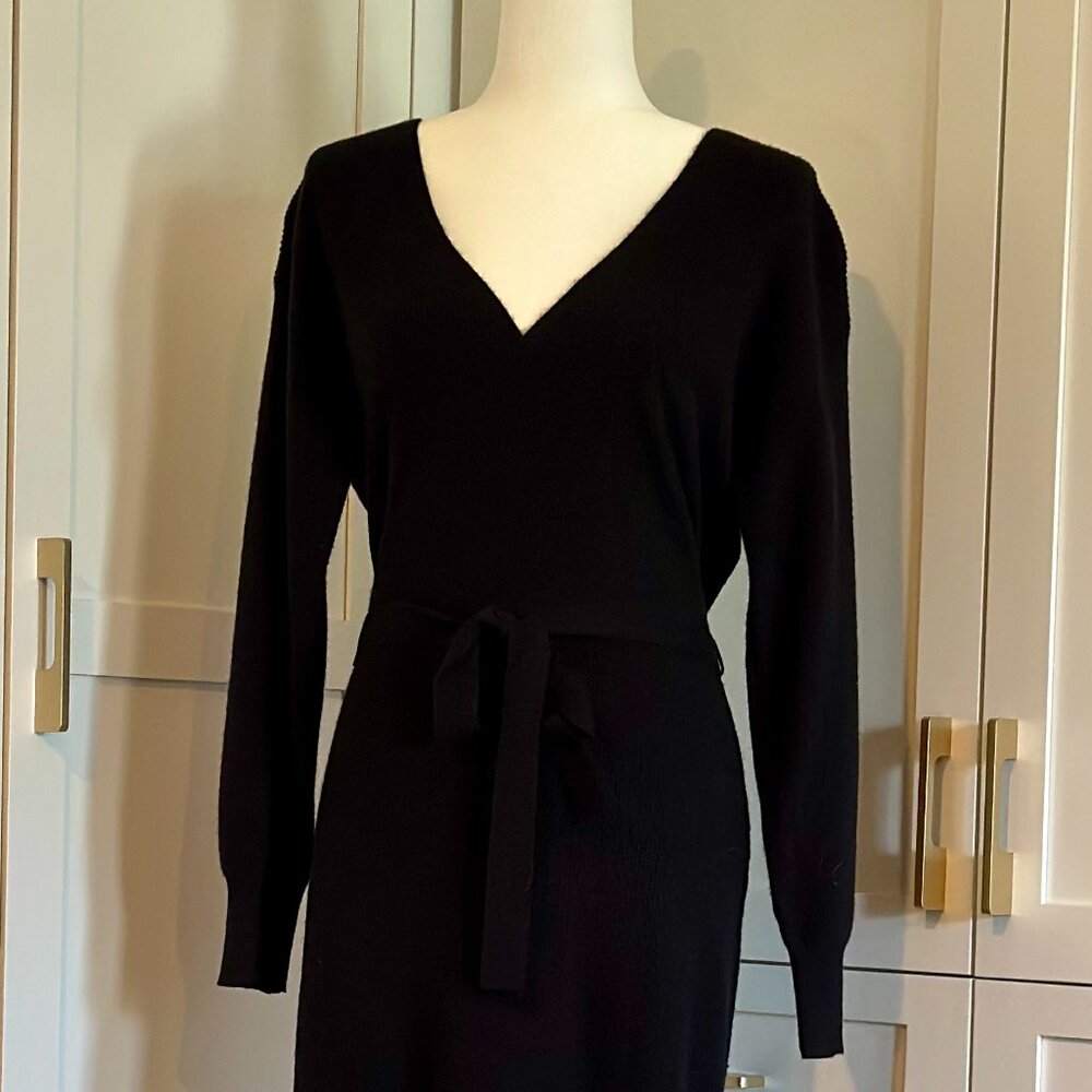Chelsea28 Black Ribbed Long Sleeve Sweater Dress | S | Stretch
